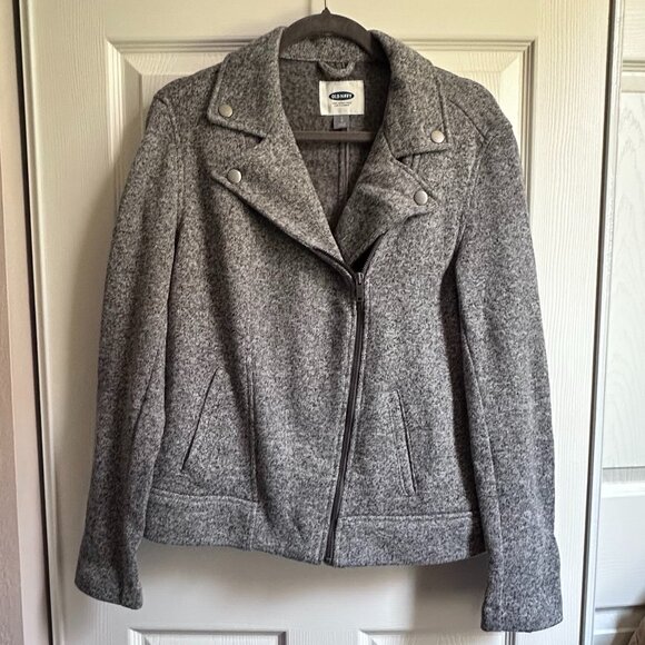 Women's Large Old Navy Gray Knit Asymmetric Zip Moto Sweater Jacket NWOT - Picture 1 of 7